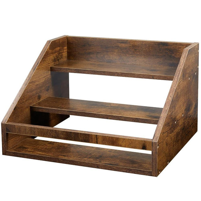 ZMZKKLL Liquor Bottle Display Shelf, Rustic Wood Coffee Syrup Rack Organizer, 3-Tier Countertop Liquor Wine Rack for Home Bar, Retro Bar Shelf Stand for Whiskey, Spirits