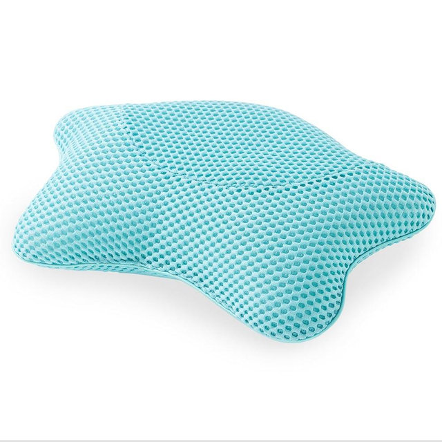 Non Slip Bath Pillow, Luxury Spa Bathtub Head & Neck Rest Support, Permeable Quick Drying Air Mesh Tub Pillow with 4 Large Suction Cups, Fits Any Tubs, Soft and Relaxing-Lake Blue