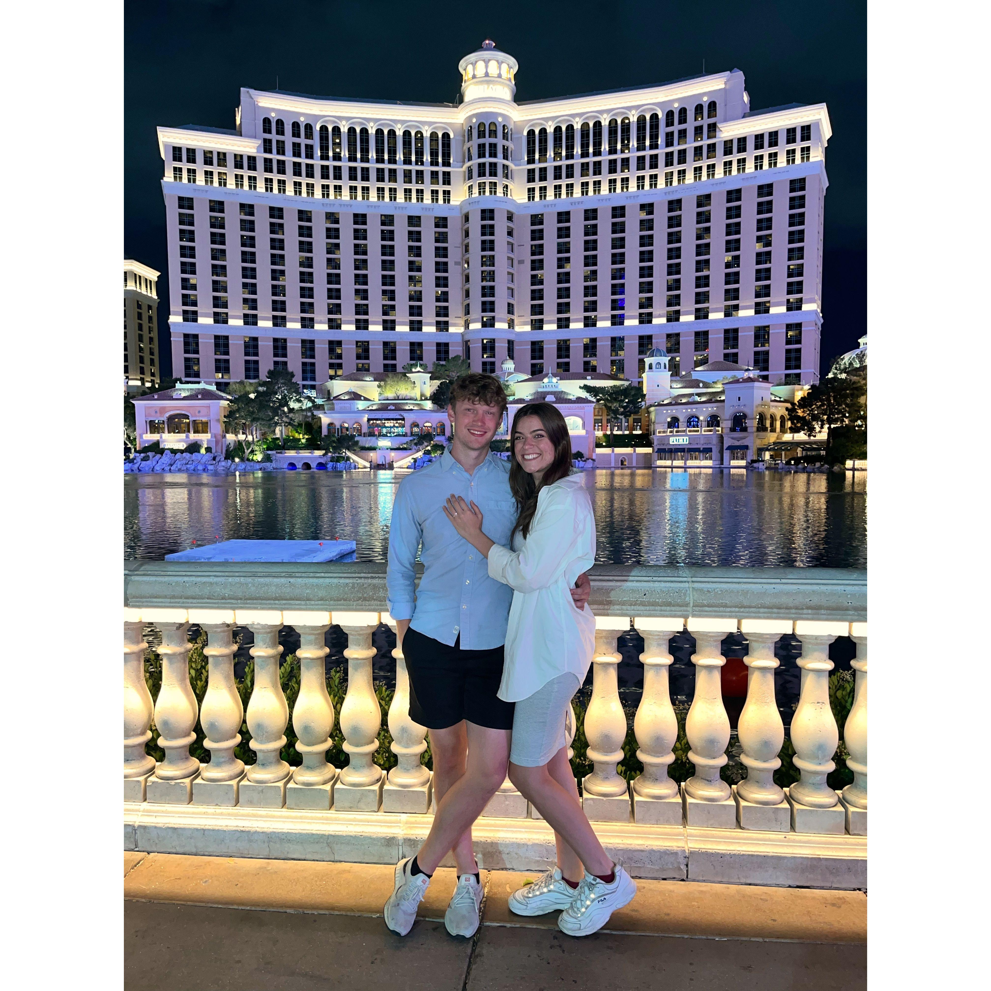 Outside the Bellagio Hotel in Las Vegas, where Jonathan proposed!