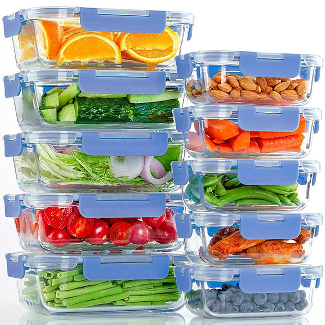 UMEIED 10 Pack Glass Food Storage Containers with Lids Leakproof, Airtight Glass Meal Prep Containers For Lunch, On The Go, Leftover, Dishwasher Safe