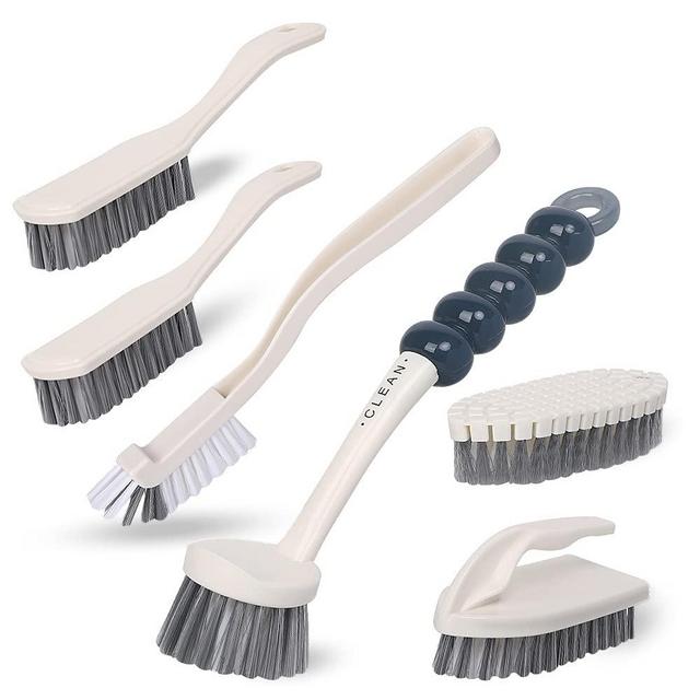CN1ST 6 PCS Clean Brush, Scrub Brush Set for Kitchen and Bathroom Household Use with Various Brushes for Cleaning Dishes, Tiles, Corners and Floors