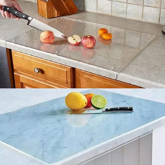 Acrylic Cutting Boards for Kitchen Counter, Acrylic Cutting Board With Counter Lip, Clear Cutting Board Non Slip Cutting Boards, Acrylic Anti-Slip Transparent Cutting Board for Countertop (18*16inch)