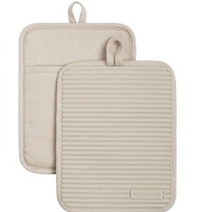 KitchenAid Ribbed Soft Silicone Pot Holder 2-Pack Set, Milkshake Tan, 7"x9"