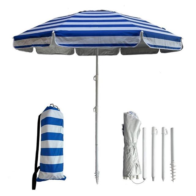 LOTTAFUN 6ft Beach Umbrella - Heavy Duty Wind Resistant UV 50+ Portable Sun Shade with Sand Anchor & Carry Bag, Outdoor Folding Umbrella for Beach, Pool, Patio, Garden (Blue strip)