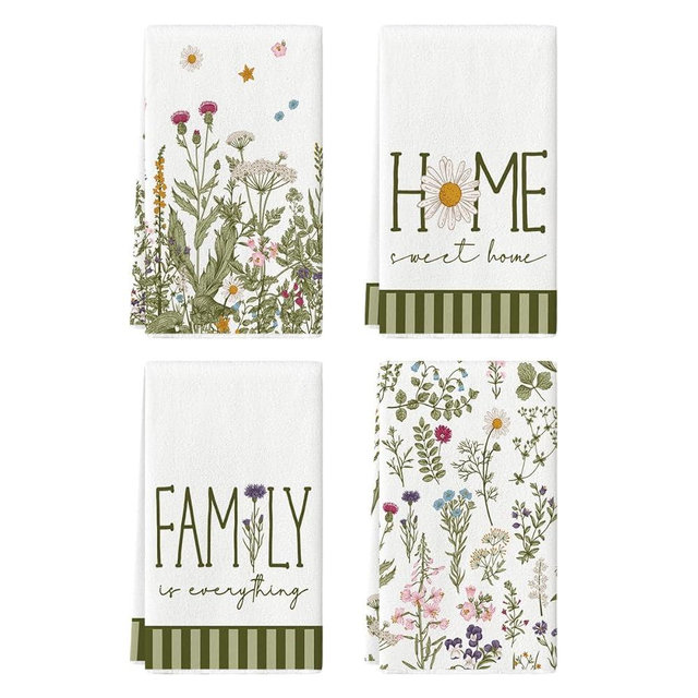 Artoid Mode Flower Family Home Spring Kitchen Towels Dish Towels, 18x26 Inch Seasonal Decoration Hand Towels Set of 4