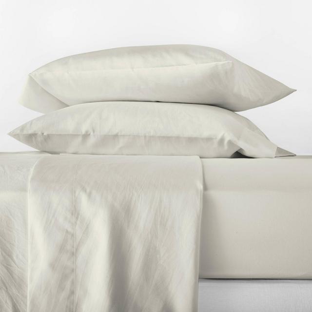 Queen 500 Thread Count Washed Supima Sateen Solid Sheet Set Natural - Casaluna™