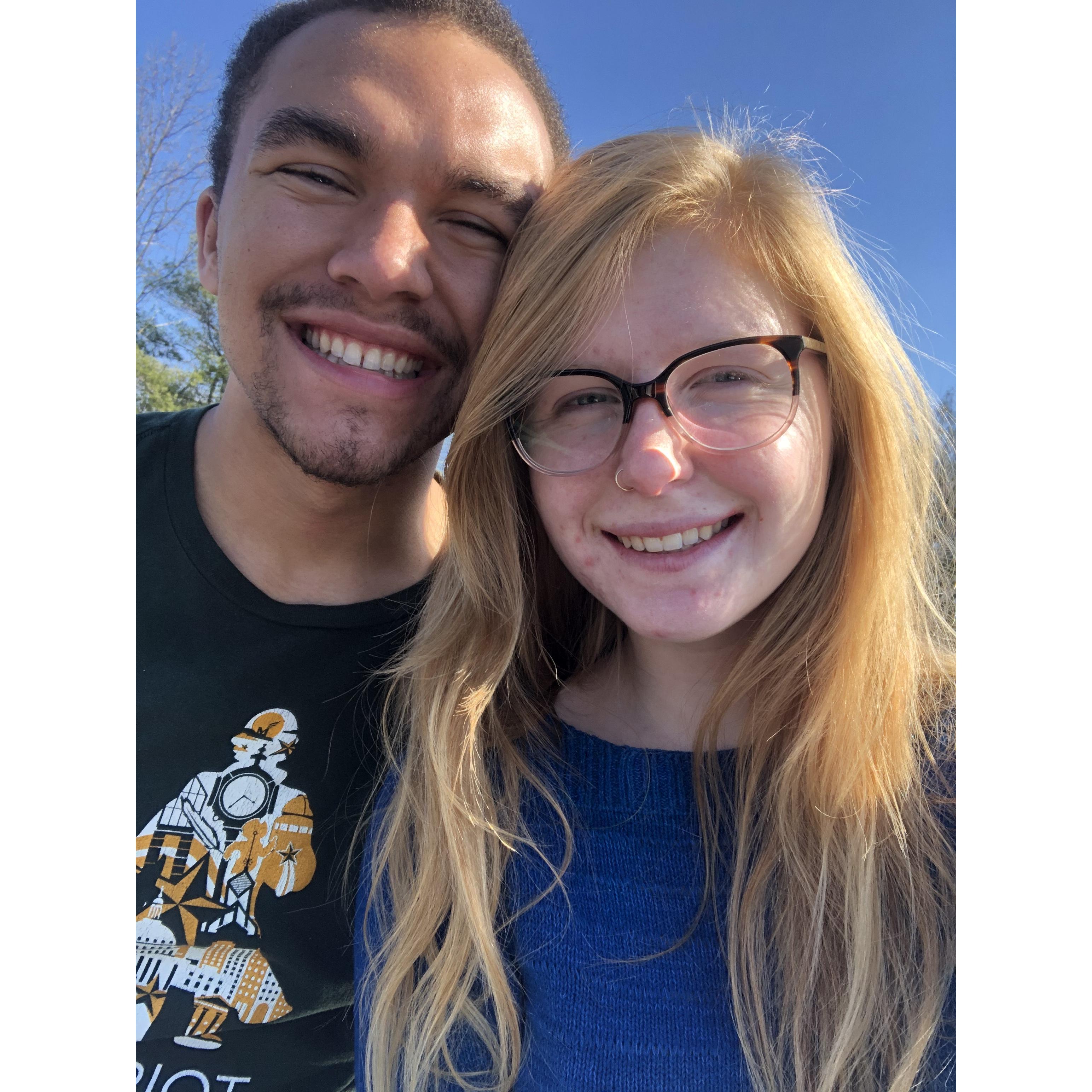 The first warm spring day! This was taken in a Costco parking lot after we got GIANT slices of pizza.