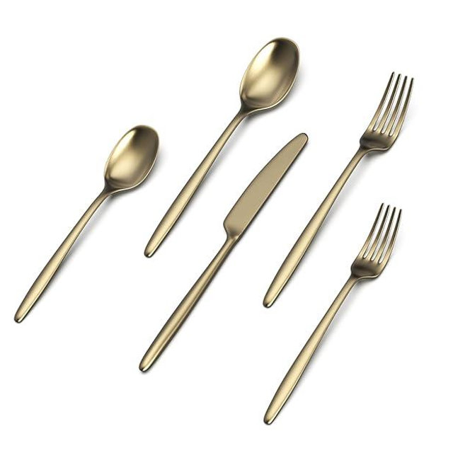 JazzUpCo Ava Flatware Flatware non toxic 18/10 stainless steel dishwasher safe (Matte Champagne Gold, 8 Person Set (40 Pieces))