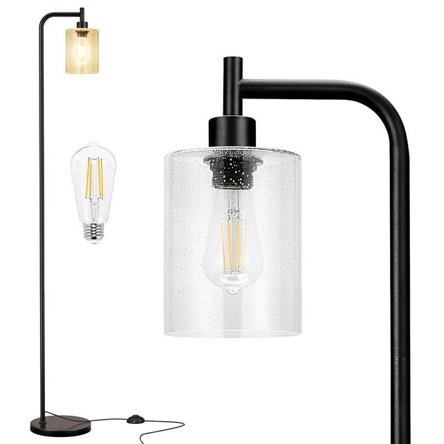 Ziisee Floor Lamps for Living Room - Standing Lamp with Glass Lampshade, Modern Floor Lamp with LED Bulbs, Bright Industrial Floor Lamp for Bedroom, Black Tall Lamp for Office(Light Bulb Included)