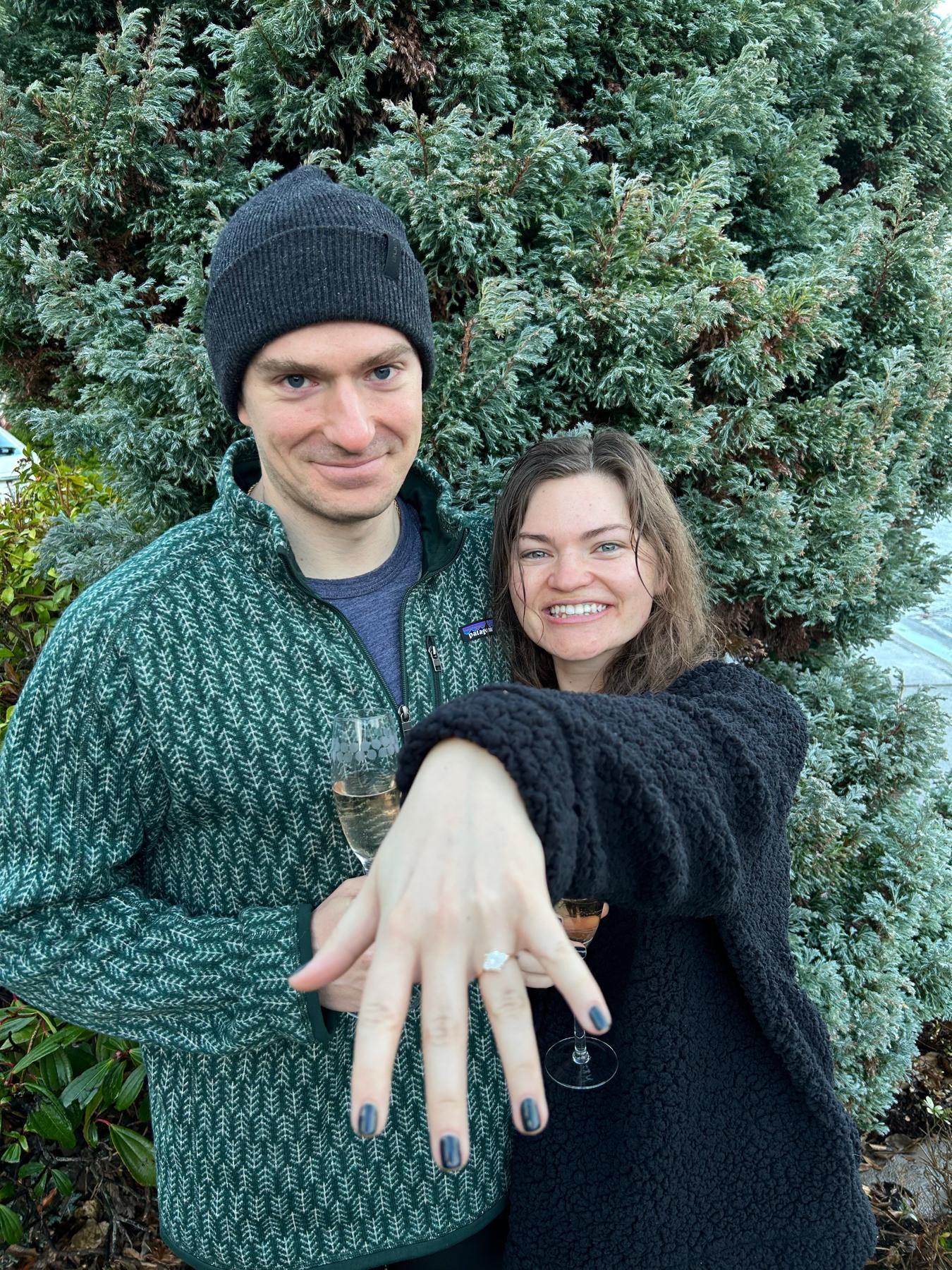 The morning we got engaged! This was right when we got back from our walk in Washington and Dad (Joe) had champagne waiting for us. We surprised Mom (Tina Marie)!