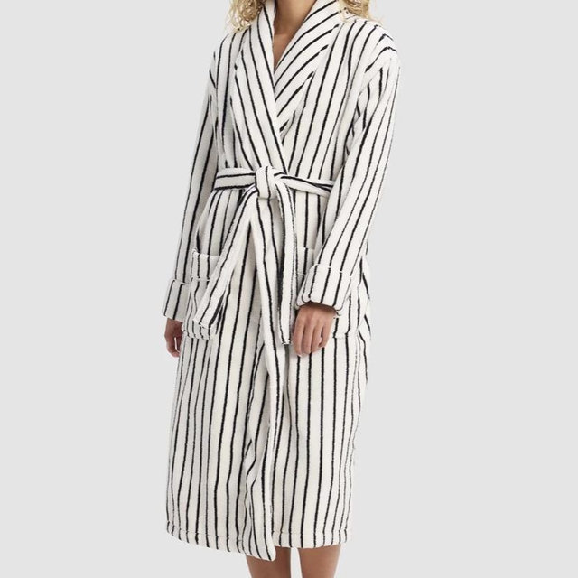 Cozy Earth Luxe Bath Robe - Black Stripe - Size Medium