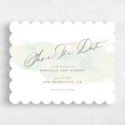 Green Scalloped Wedding Save the Date - Lombok Landscape