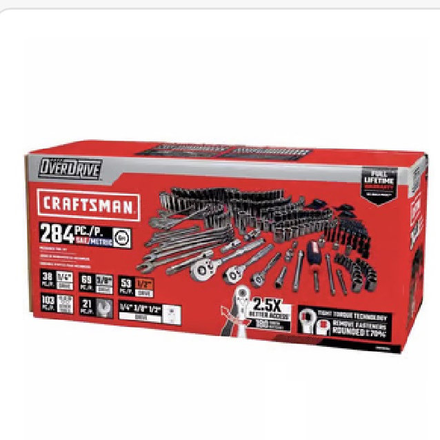 Craftsman OVERDRIVE 1/4 3/8 1/2 in. drive Metric/SAE 6 Point Mechanic's Tool Set 284 pc