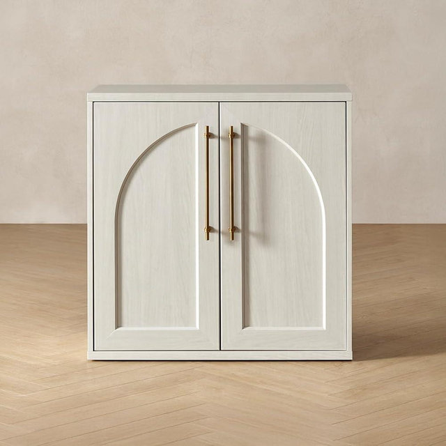 mopio Blake Storage Cabinet, Small Modular Accent Display Sideboard Buffet Cabinet with Storage, Media Console Credenza, for Kitchen, Coffee Bar, Pantry, Living Room (White Oak Arched, Single)