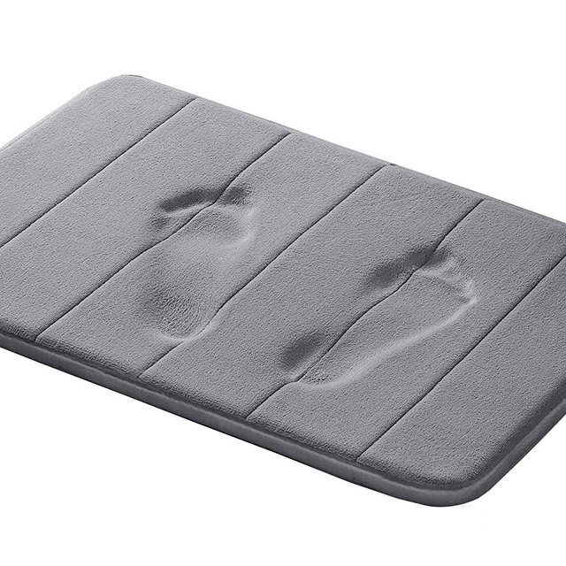 Memory Foam Bath Mat Soft Memory Foam Non Slip Bath Mat Toilet Floor Rug Non Slip Rubber Backing Non Slip Absorbent Super Cozy Velvet Bathroom Rug Carpet (17" X 24", Gray Striped Pattern)