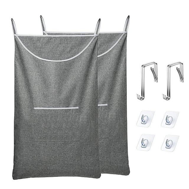 SAVERHO Door Hanging Hamper Bag, Large Capacity Hanging Laundry Hamper Basket with Wide Opening Dirty Clothes Laundry Hamper Storage Bag Size 35X22inch(Grey-2Pack)