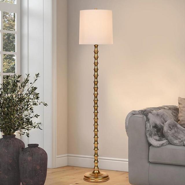 EUO 64.5" Gold Floor Lamp for Living Room, Gold Bamboo Floor Lamps for Bedroom, Tall Skinny Lamp for Home Decor, Mid Century Antique Floor Lamps with White Lampshade, Gold Standing Lamp for Corner