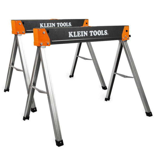 Klein Tools 66187 Folding Saw Horse, Heavy Duty Legs, Metal Saw Horse for Woodworking, Carpenters, Contractors, 2-Pack