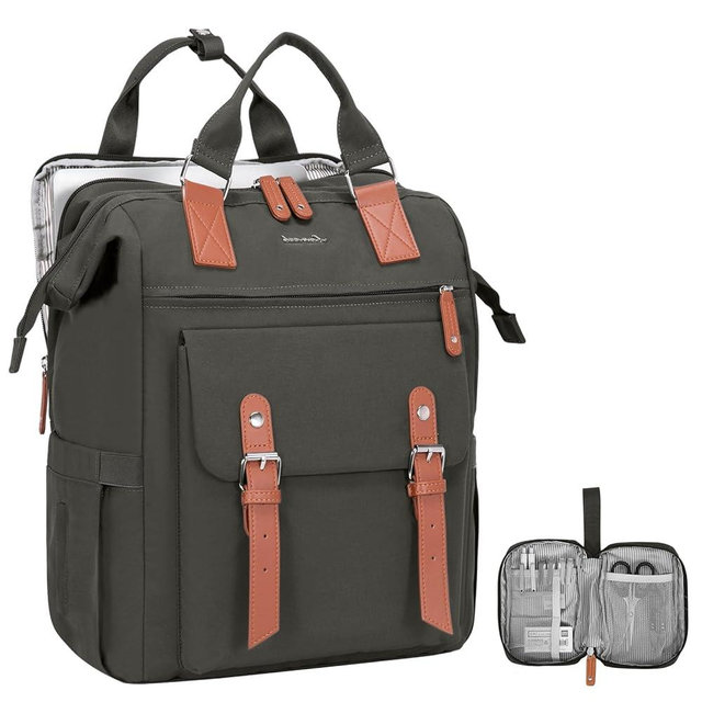 LOVEVOOK Laptop Backpack, Travel Bag with 17.3 inch Laptop Compartment, Water Resistant Teacher Nurse Doctor Work Bag, Anti-theft Daypack, Dark Grey Brown