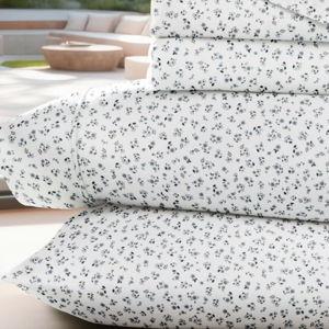 Delicate Blossoms Floral Patterned Ultra-Soft 4 Piece Bed Sheet Set - Becky Cameron, Ditsy Floral Blue Fog, Queen