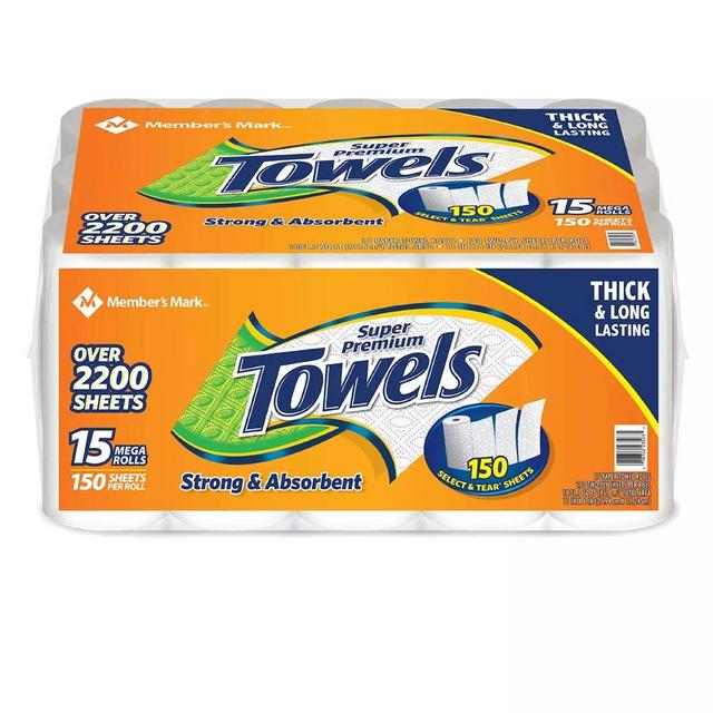 Member's Mark Super Premium 2-Ply Select & Tear Paper Towels 150 sheets/roll, 15 rolls