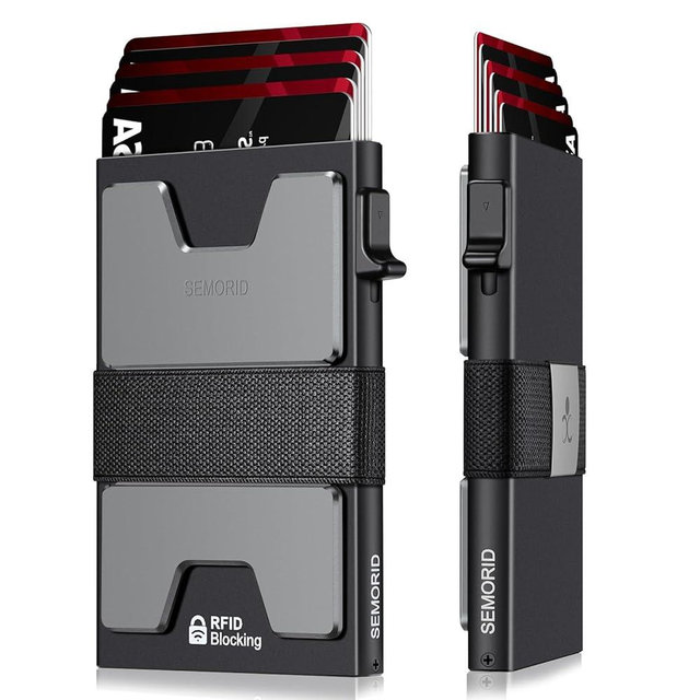 SEMORID Slim Aluminum Card Holder Wallet for Men, Durable Expandable Backplate, RFID Blocking Minimalist Metal Pop Up Wallet, Holds 12+ Cards Plus Cash