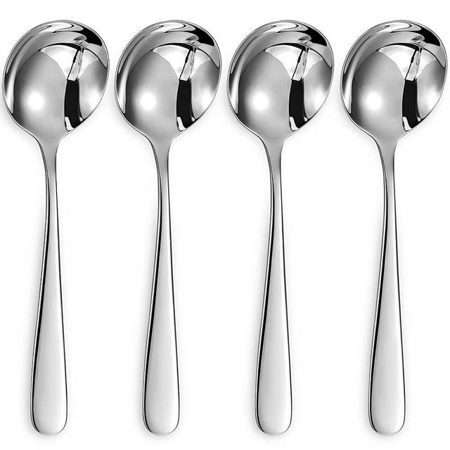 KEAWELL Premium 4-Piece 7" Louise Soup Spoons, 18/10 Stainless Steel, Dishwasher Safe