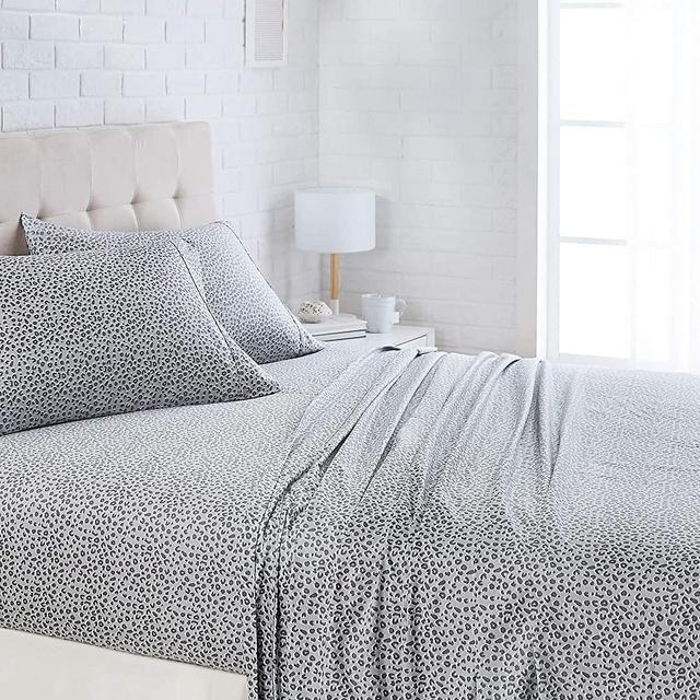 AmazonBasics Lightweight Super Soft Easy Care Microfiber Bed Sheet Set with 16" Deep Pockets - Queen, Grey Cheetah