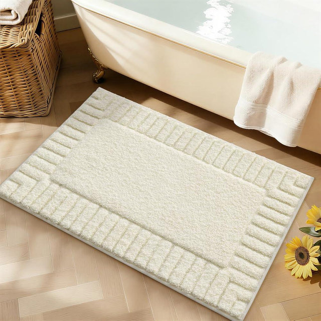 LUMI Bathroom Rugs Non Slip with Rubber Backing, Extra Soft Plush Microfiber Bath Rug Absorbent, Machine Washable Bath Mat Quick Dry for Tub, Shower, Ivory White, 16"x24"