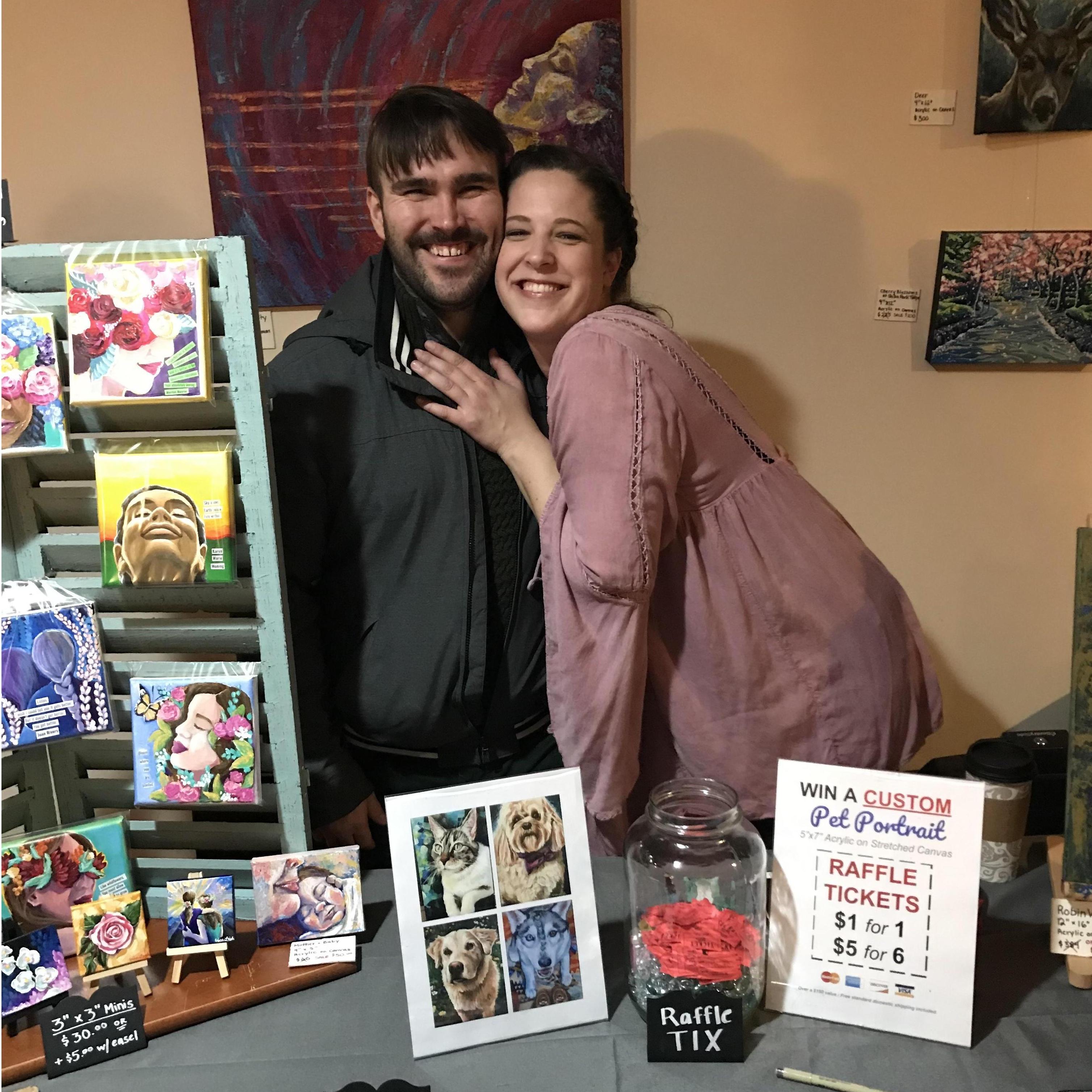 Sean visiting at Erica's art show 2019