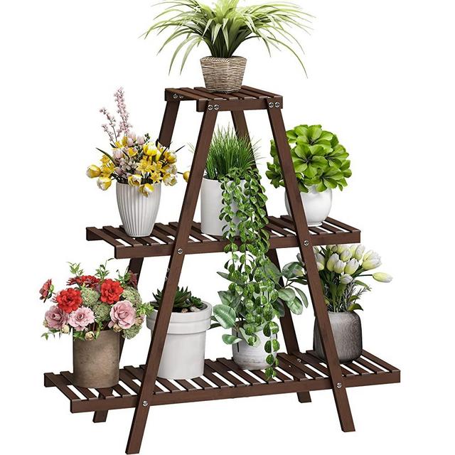 Bamboo Plant Stand For Indoor Outdoor Tiered Plant Shelf 3 Tier 8 Potted Flower Holder Ladder Plant Rack For Multiple Table Plant Pot Stand For Window Garden Balcony Living Room Patio Triangle Plant Stands (3 Tier Brown)