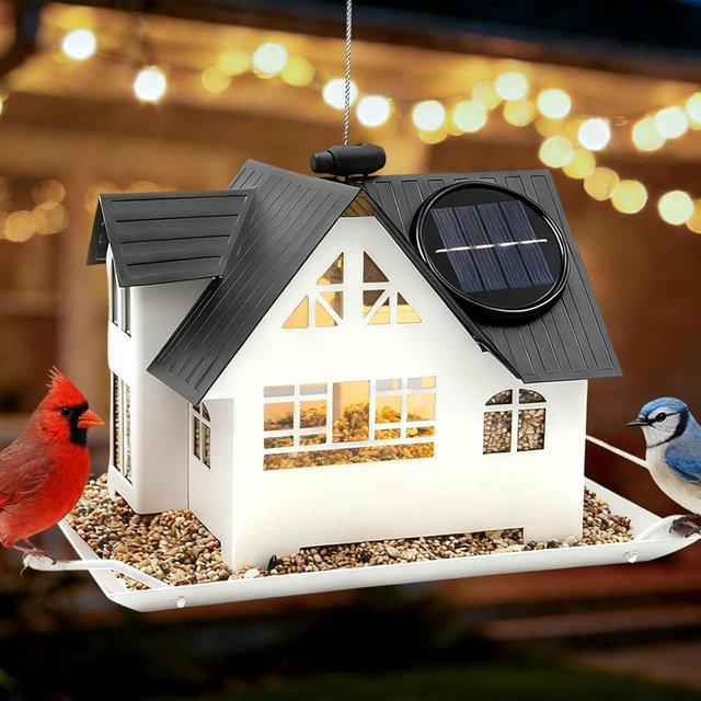 Solar Bird Feeders for Outdoors Hanging, Heavy-Duty Metal Small Birdfeeders Outside Hanging with Solar Lights, Wild Bird Feeders for Garden Decor, Unique Gifts for Bird Lovers, Mom and Grandma