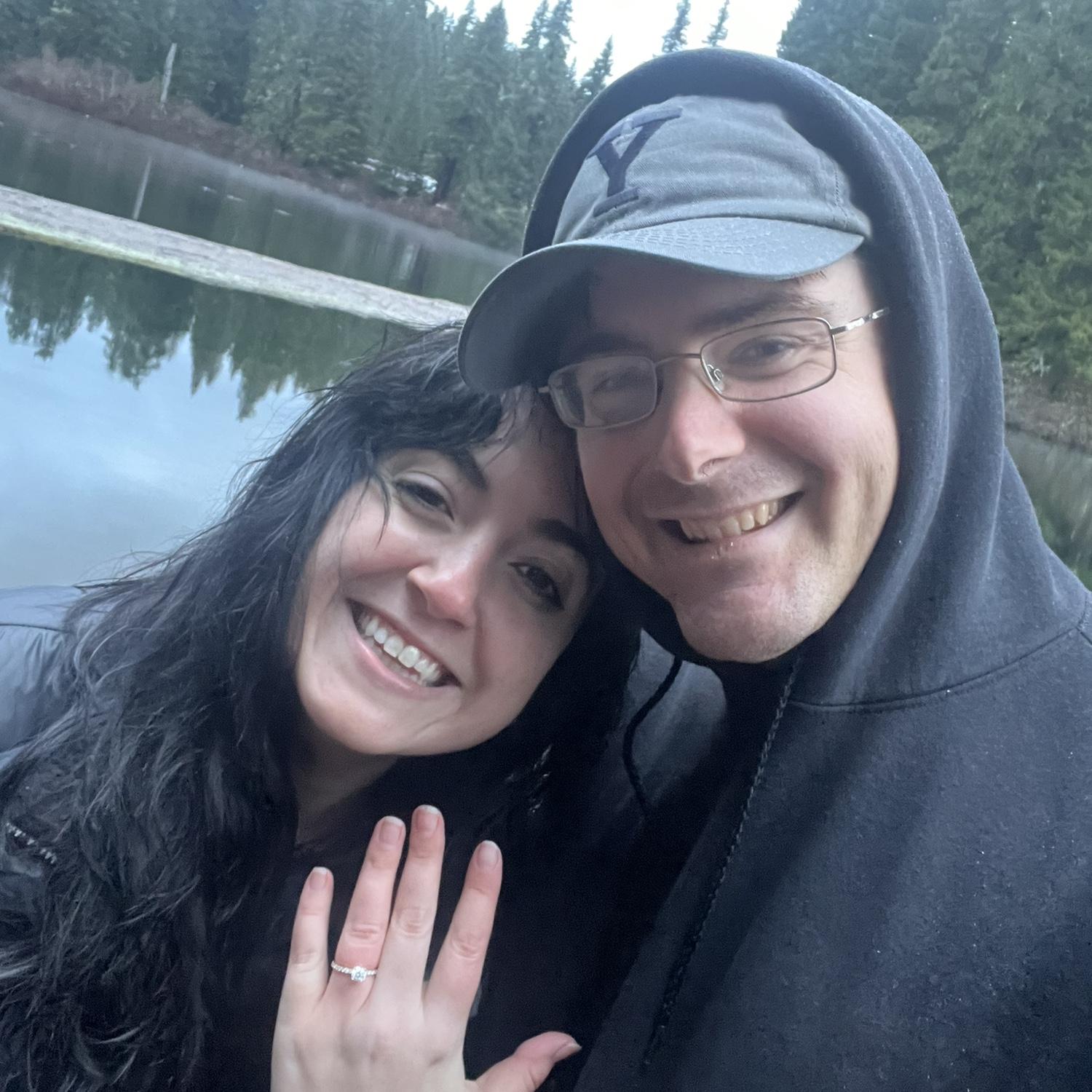 The day Shane proposed out at our favorite camping spot: Clear Lake, OR. (Audrey was freezing cold)