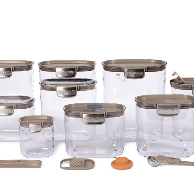 ProKeeper+ Airtight Food Storage Container Set – Clear Plastic Flour and Sugar Canister Set with Magnetic Accessories for Kitchen Organization (Taupe, 13-Piece)