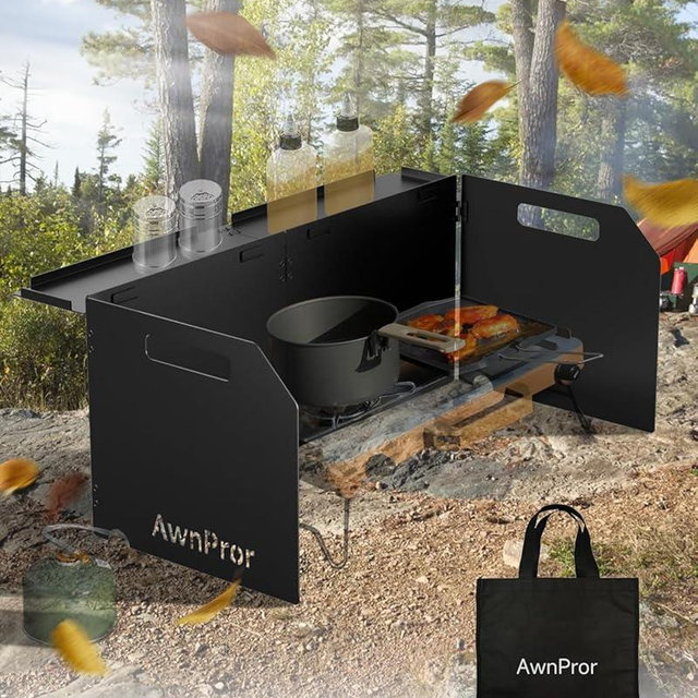 AwnPror Aluminum Camping Stove Windscreen,Lightweight Foldable Outdoor Wind Blocker Gas Stove Windshield Wind Screen with Storage Bag for Camping,Glamping,Hiking,Picnic,Backpacking,Cooking,Fishing