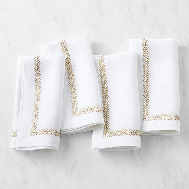 Leaf Garland Embroidered Napkins, Set of 4, Gold