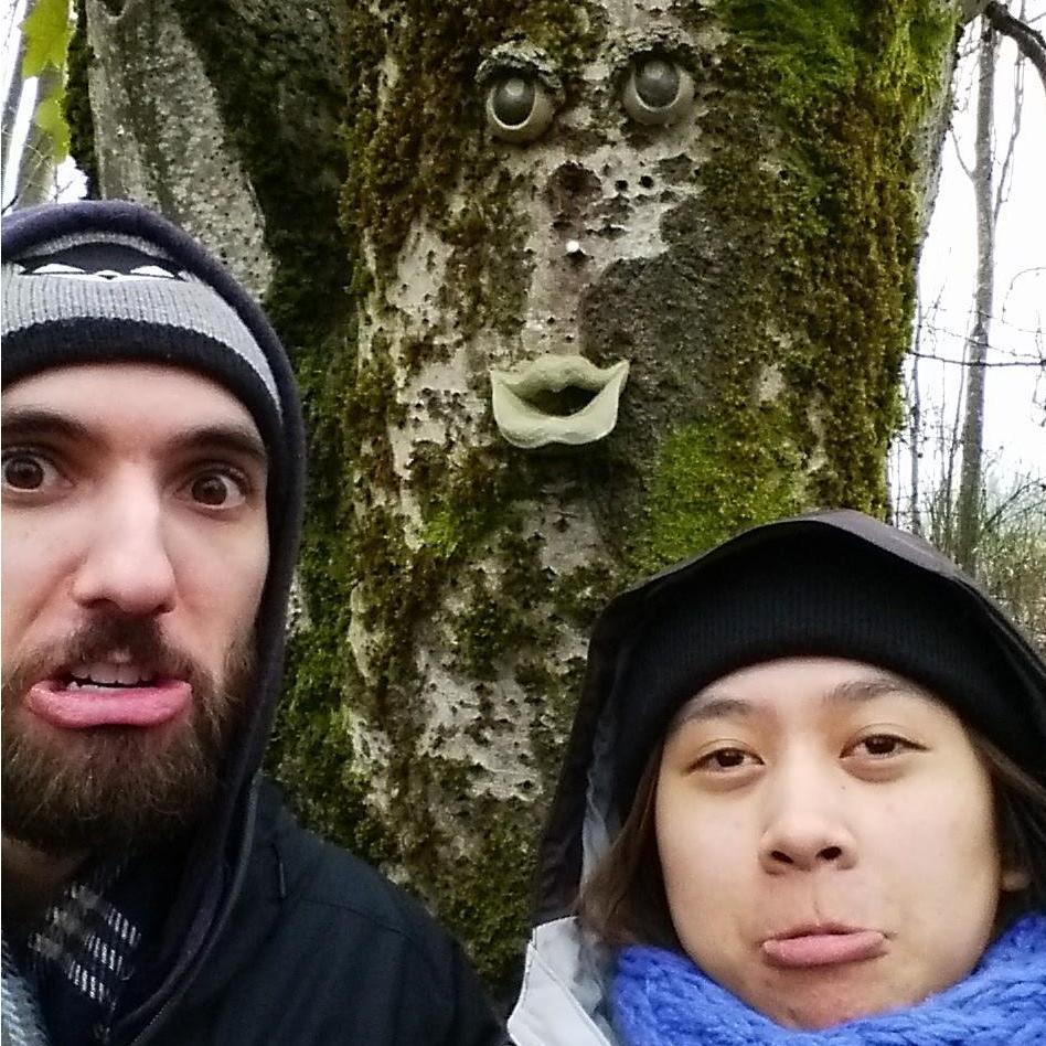 We were welcomed by the tree people while geocaching.