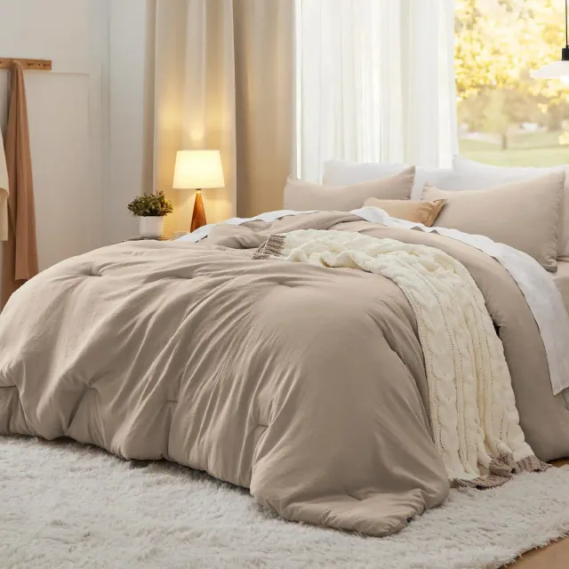 Bedsure King Size Comforter Set, Khaki Soft Prewashed Bedding for All Seasons, 3 Pieces GentleSoft™ Warm Down Alternative Bed Set, 1 Lightweight Comfo