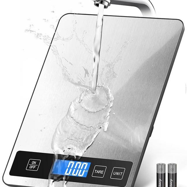 BakFee Food Scale - 15kg/33lb Digital Kitchen Scale with Full-View LCD Display, Grams and Ounces, Easy Clean Stainless Steel, 6 Units with Tare Function, Precise for Baking, Cooking & Meal Prep, Black