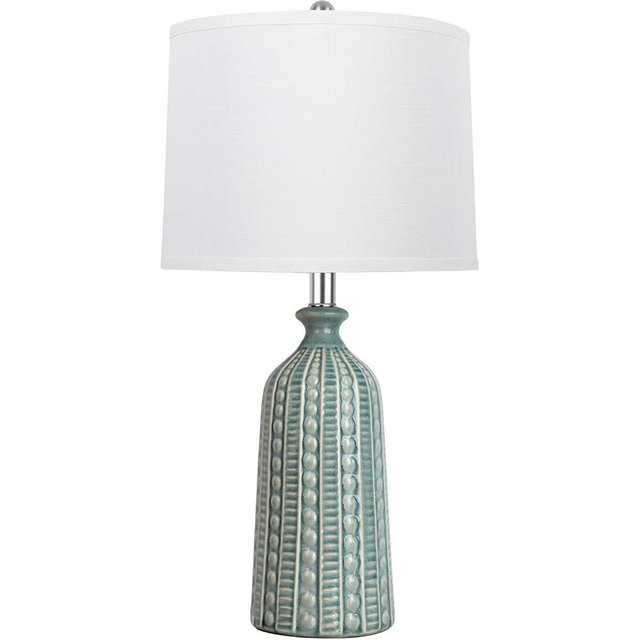 JUNNAI Green Ceramic Table Lamp 24.5": 3-Way Dimmable Nightstand Lamp with White Drum Lamp Shade | Modern Bedside Lamp for Bedrooms & Living Room (Bulb Included)
