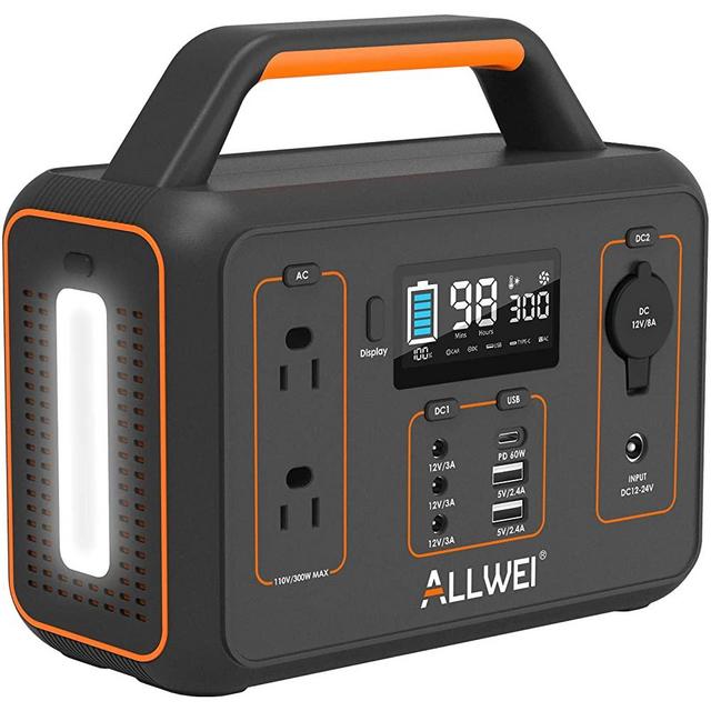 ALLWEI Portable Power Station, 300W/Peak 600W Solar Generator 280Wh/78000mAh CPAP Backup Lithium Battery Pack with LED light,Pure Sine Wave AC Outlet,PD 60W,for Outdoors Camping Travel Emergency