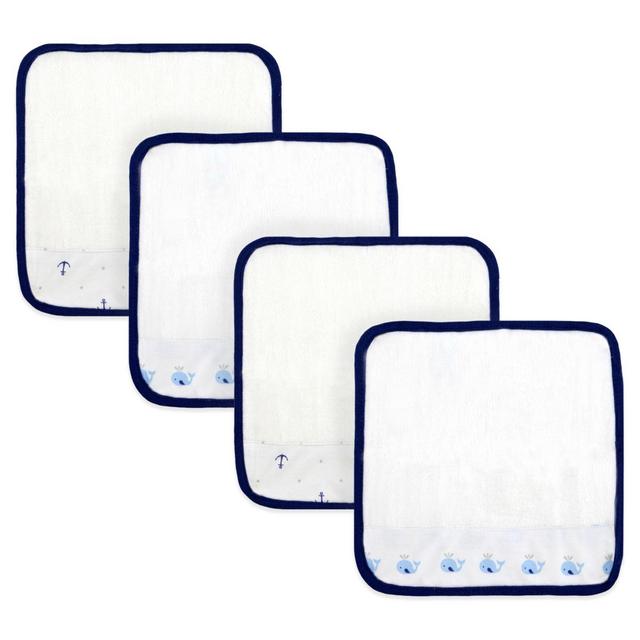 Just Born® Whale/Anchor 4-Pack Washcloths in White/Navy