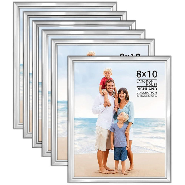 Langdon House 8x10 Picture Frames Set (Silver, 6 Pack) Distinguished Edging for Classic Style, Richland Collection