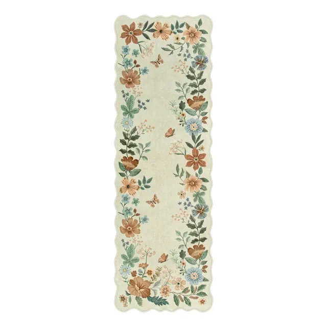 Lahome Machine Washable Floral Plant Floor Mat-Natural Bio-Printed Soft Rug for Living Room, Bedroom, or Entryway-White-4'1"x6'