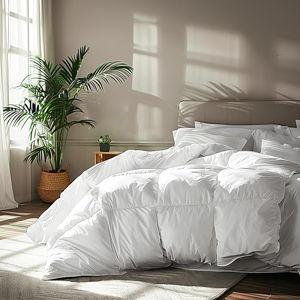 Serta Goose Feather Down Fiber Cotton Comforter King Size - 100% Cotton Down Duvet Insert - Hotel Luxury Hypoallergenic Bedding Comforter All Season Medium Warmth 106 x 90 Inch White