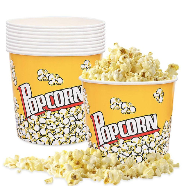 Popcorn Containers Cardboard Popcorn Bucket 85oz,Popcorn Boxes Popcorn Buckets Popcorn Cups,Reusable Popcorn Bucket Tub Popcorn Cups for Movie Theater,Party,Movie Night,Leak-Proof and Food-Grade （10 Pack）