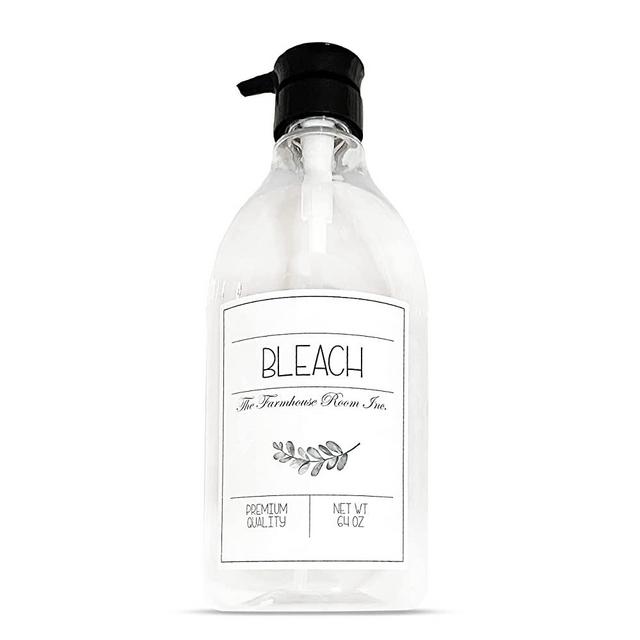 The Farmhouse Room Inc.1/2 Gallon Bottle for Liquid Bleach (64oz.) BPA Free & PET Plastic Laundry Soap Dispenser w/Waterproof Label (Bleach)