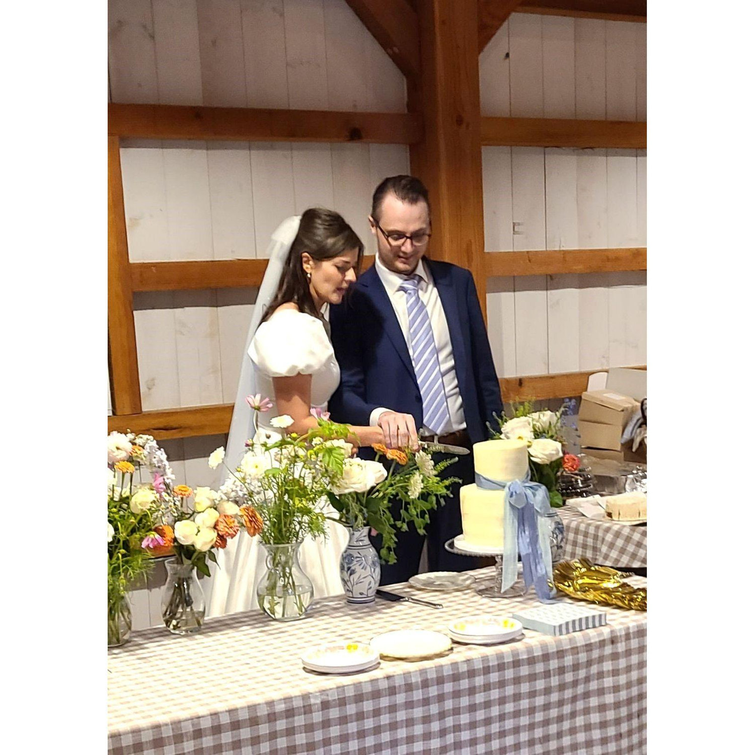 Cutting the delicious cake!