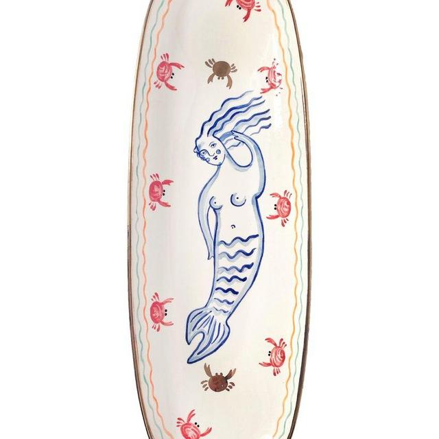 Ceramic oval plate with mermaid