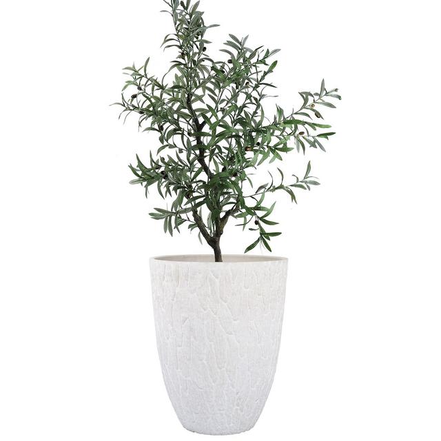 LA JOLIE MUSE Tall Planter - 14.2 Inch Large Indoor Outdoor Tree Planter, Plant Pot Containers with Tree Bark Texture, White Stone
